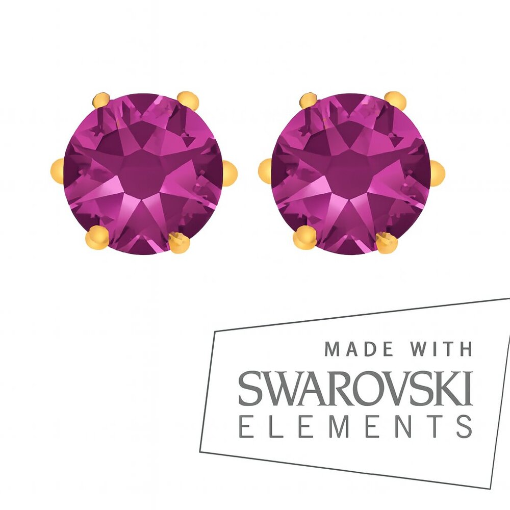 Swarovski Crystal Purple Stud Earrings – Gold Overlay, 2 CTW, Elegant Jewelry